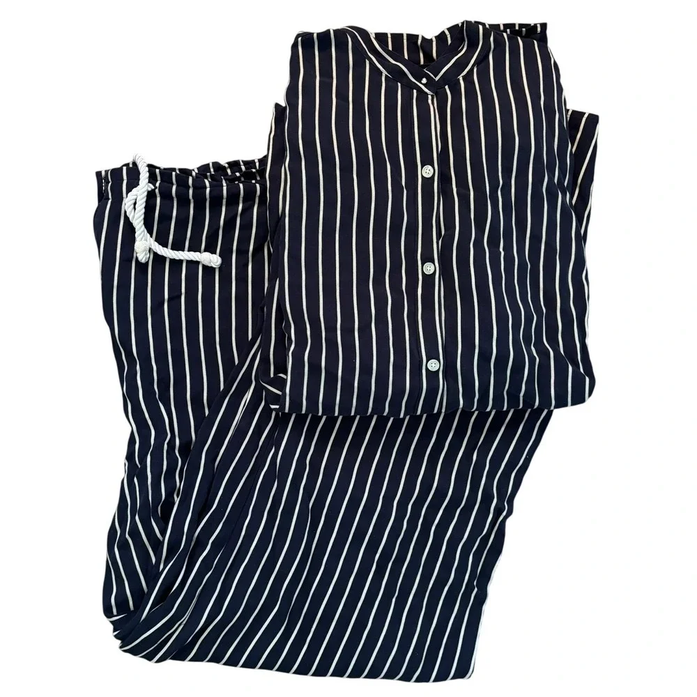 Lauren Ralph Lauren Striped Silk Matching Set Sz 2X / 16W Navy White